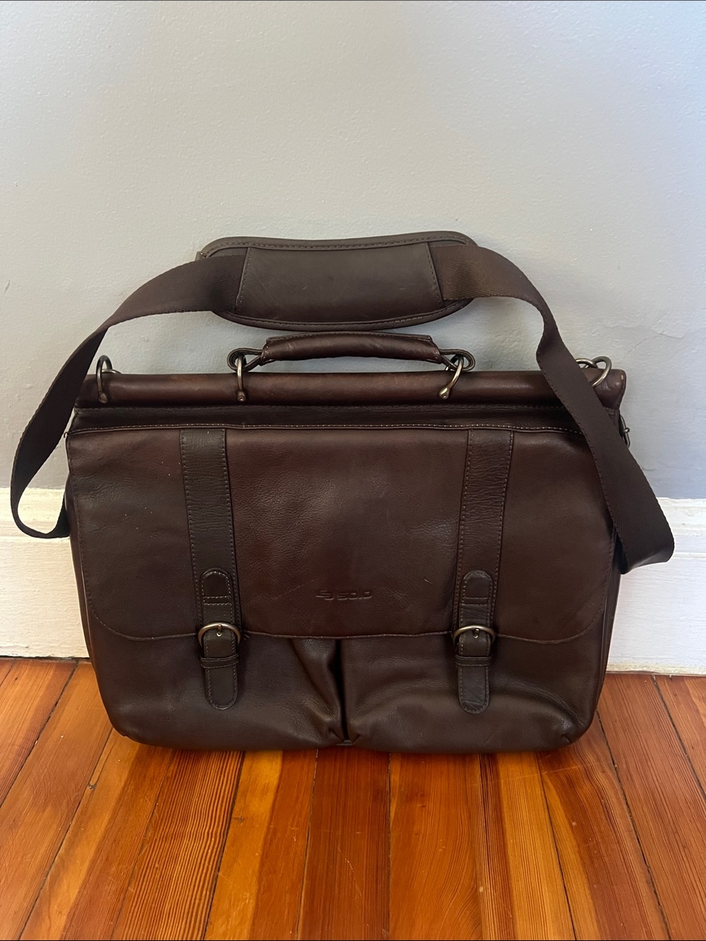 solo Dark Brown Leather Briefcase Messenger